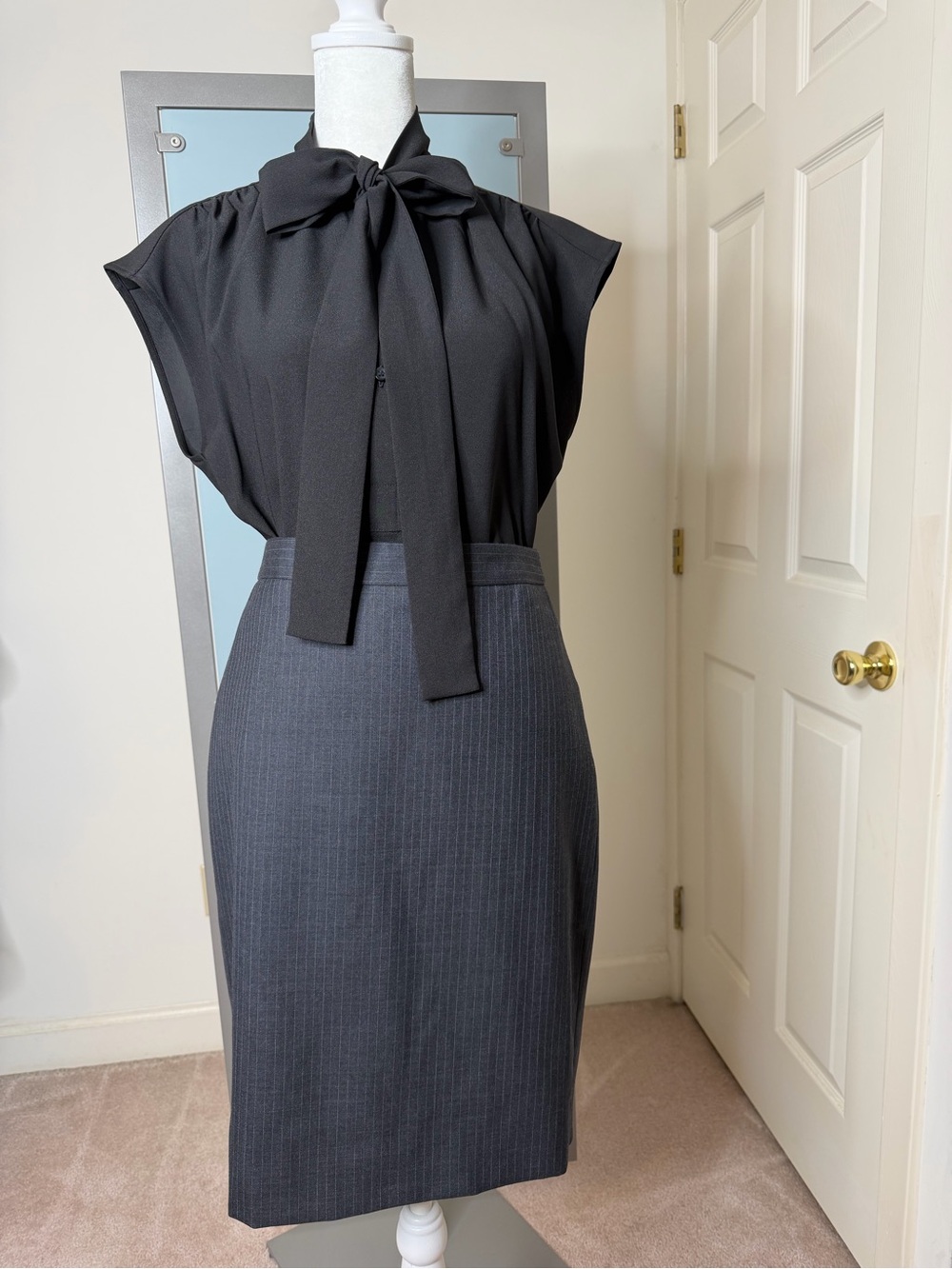 J. Crew Charcoal Pinstripe Pencil Skirt